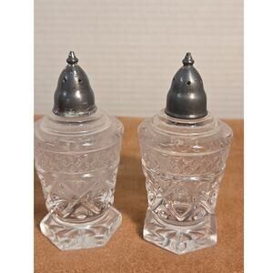 Vintage Pressed Glass Salt & Pepper Shakers with Metal Lids – Star & Diamond